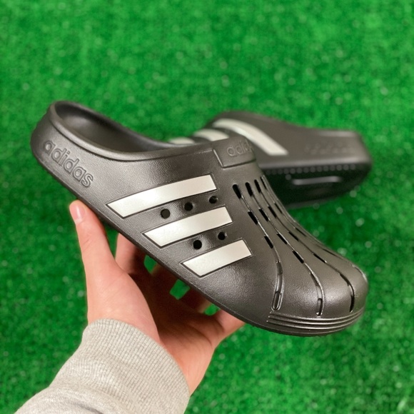 adidas | Shoes | Adidas Adilette Mens Slipon Swim Clogs Sandals Black  Silver Fy8969 New Multi Sz | Poshmark